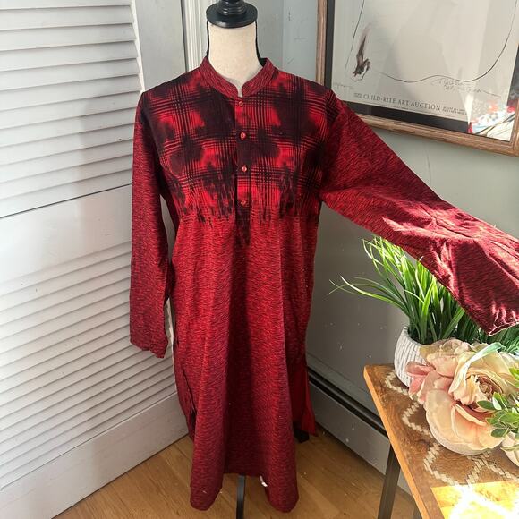 AD LIB Dress Womens 46 Red Shirt Dress Shift Abstract Midi Lagenlook US 14 - Picture 1 of 13